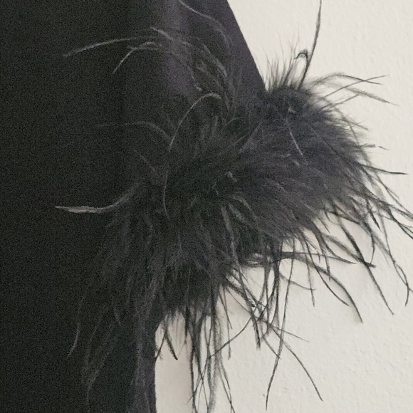 TWINSET MILANO MOCK NECK FEATHER SHORT SLEEVE BLACK SHIRT SIZE SMALL - Picture 8 of 15